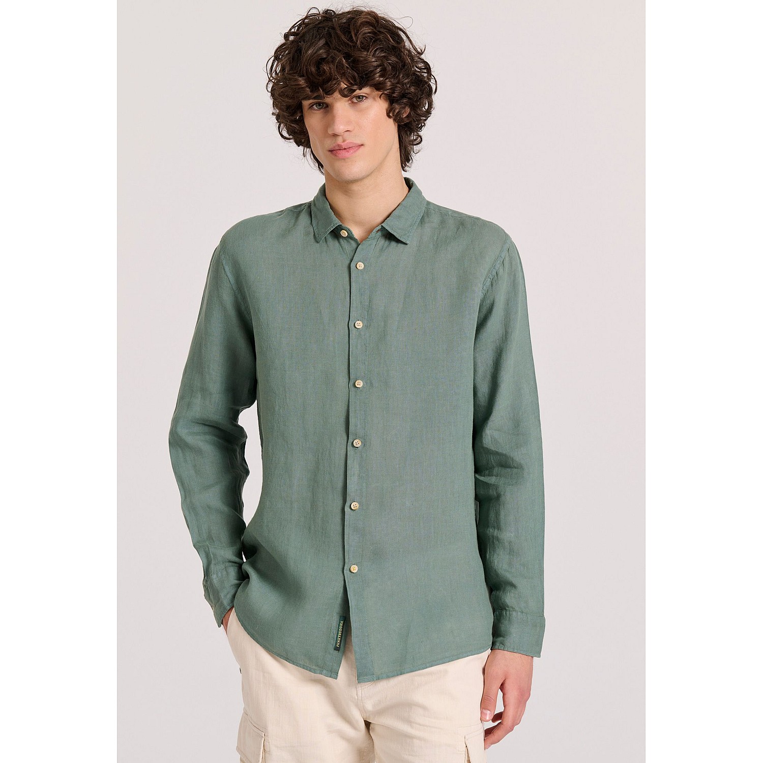 FUNKY BUDDHA Ανδρικό Garment Dyed Λινό Πουκάμισο FBM009-001-05