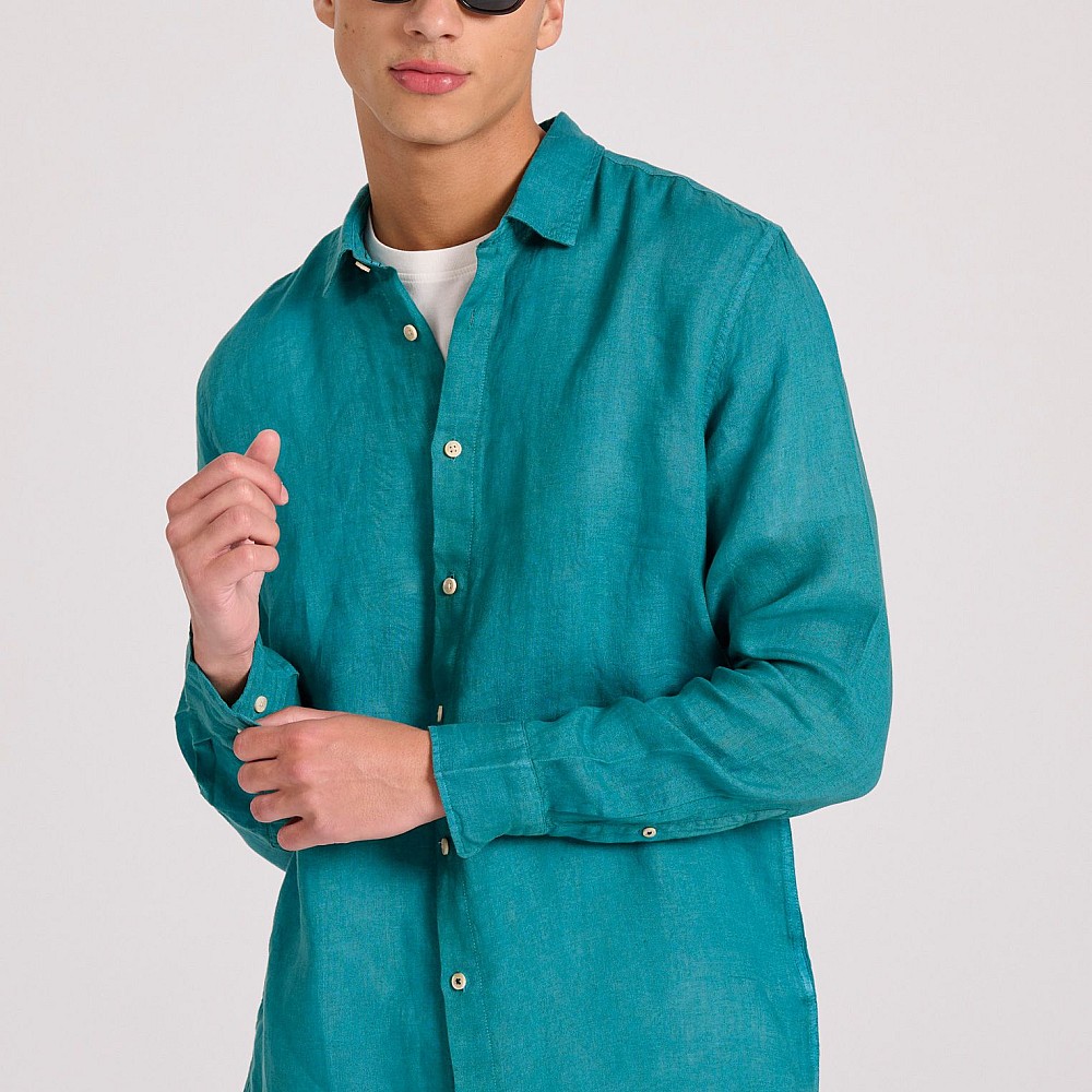 FUNKY BUDDHA Ανδρικό Garment Dyed Λινό Πουκάμισο FBM009-001-05