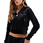 Juicy Couture Μακριά Γυναικεία Ζακέτα Φούτερ Βελουτέ με Κουκούλα