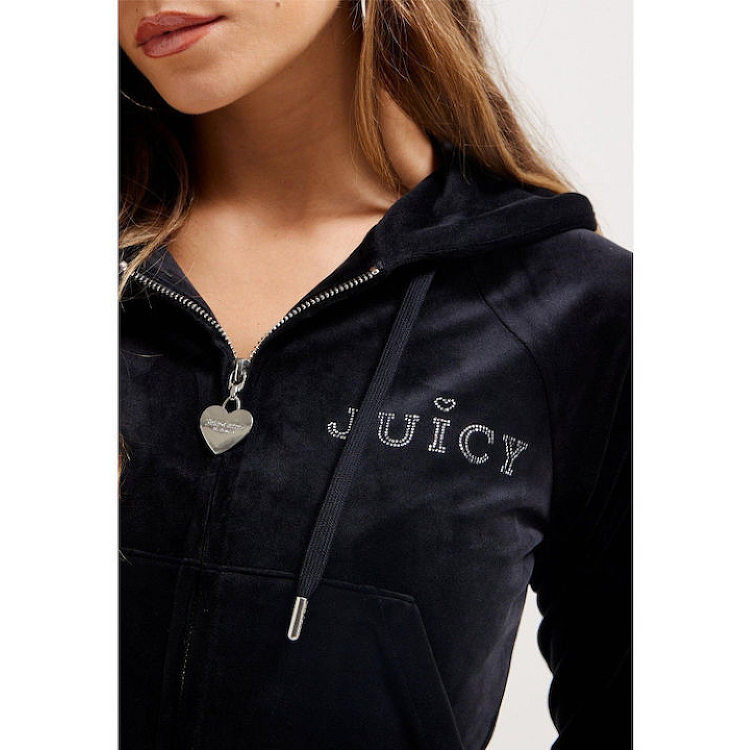 Juicy Couture Μακριά Γυναικεία Ζακέτα Φούτερ Βελουτέ με Κουκούλα
