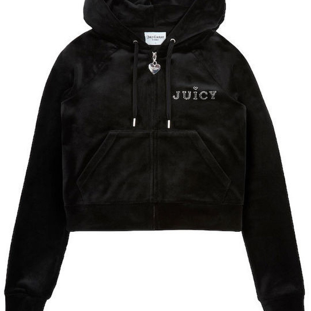 Juicy Couture Μακριά Γυναικεία Ζακέτα Φούτερ Βελουτέ με Κουκούλα