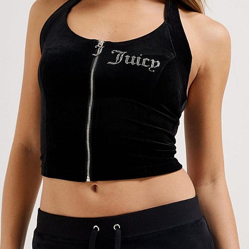Juicy Couture Γυναικεία Μπλούζα Βελούδινη Αμάνικη με Φερμουάρ