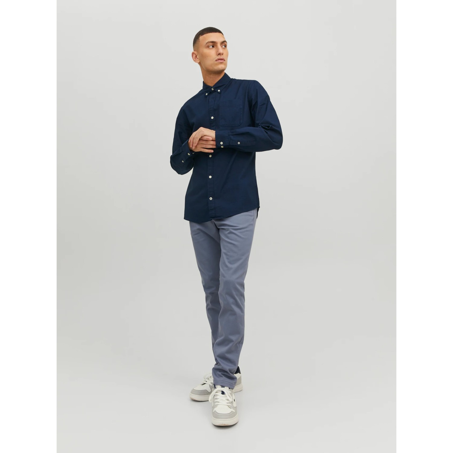Jack & Jones Μακρυμάνικo Βαμβακερό Πουκάμισο σε Στενή Γραμμή