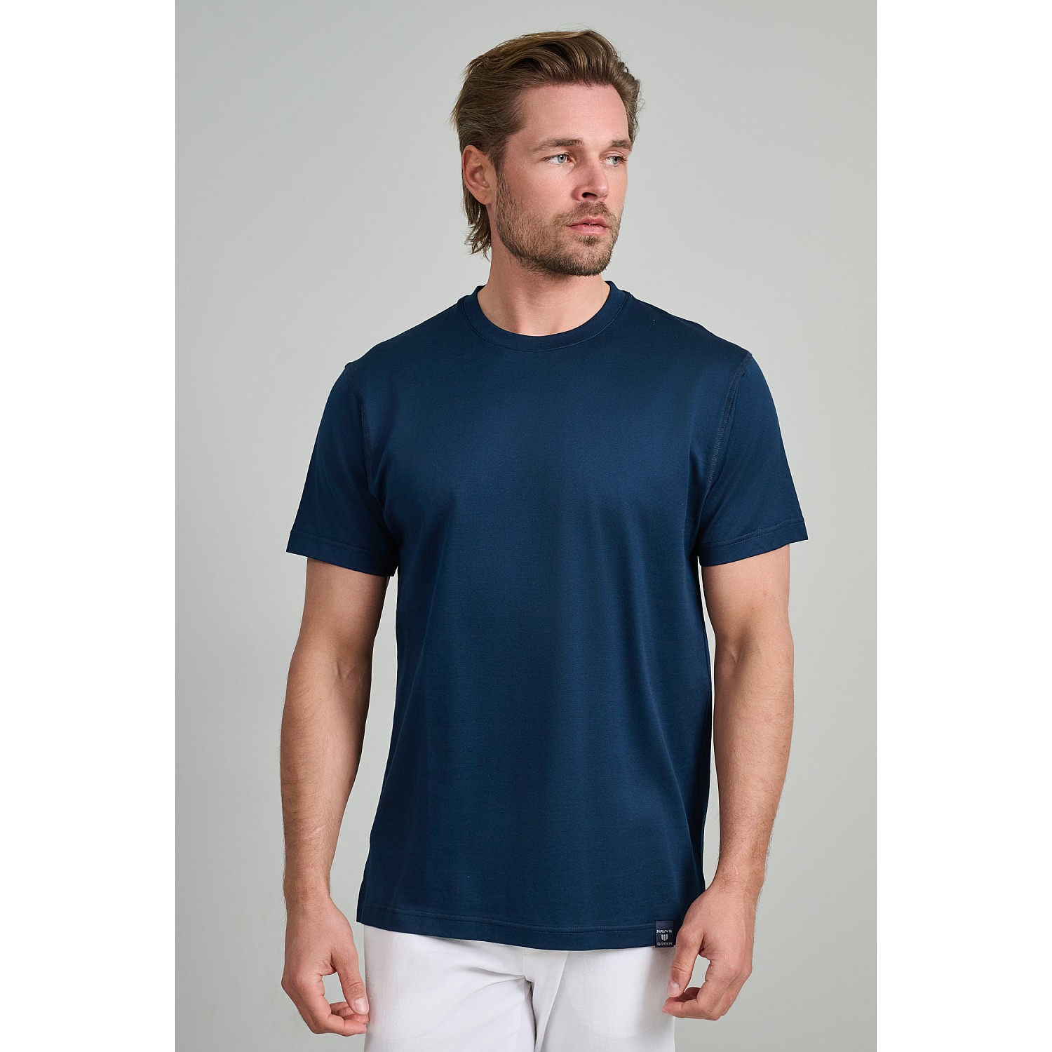 Navy & Green Ανδρικό T-Shirt Custom Fit 100% Βαμβάκι