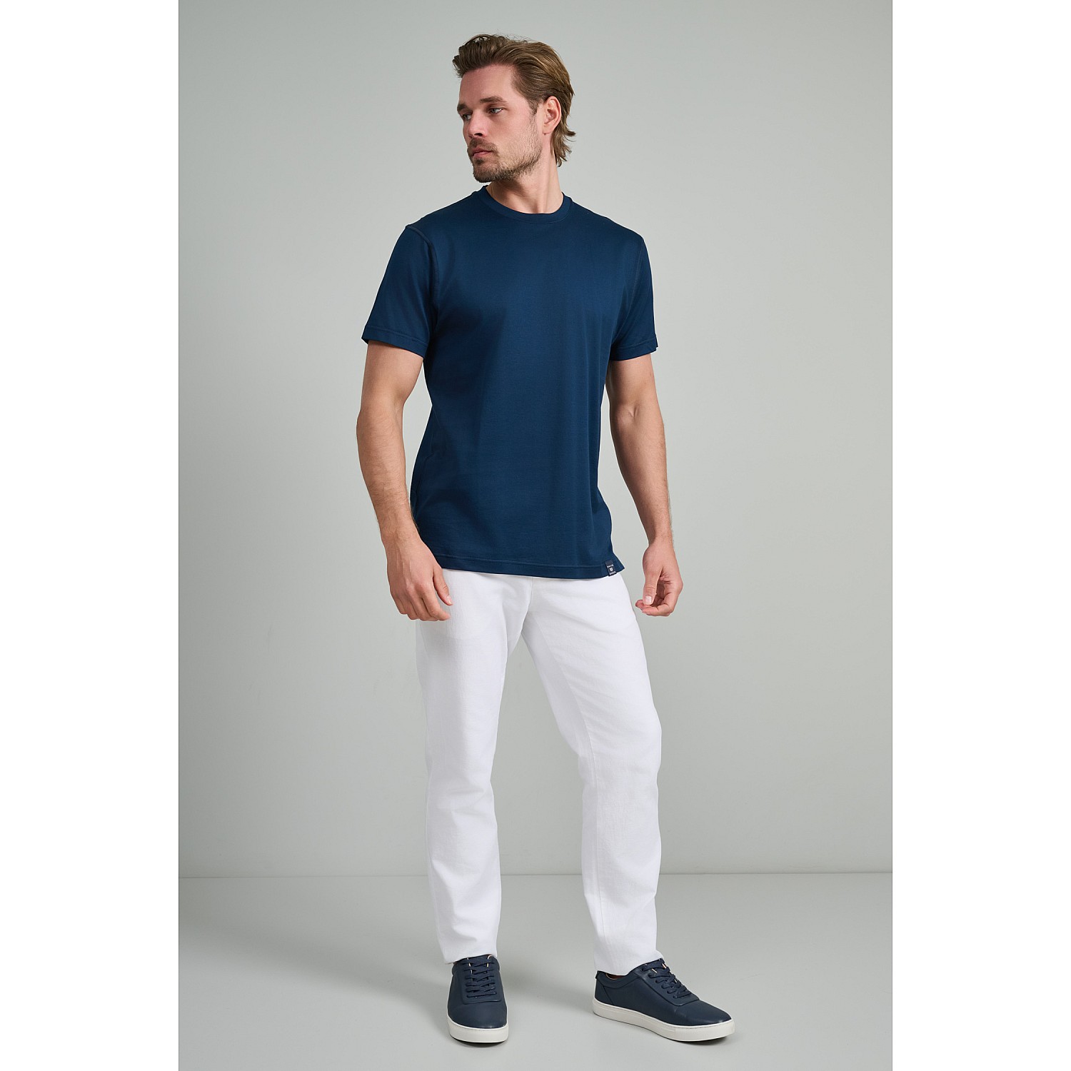 Navy & Green Ανδρικό T-Shirt Custom Fit 100% Βαμβάκι