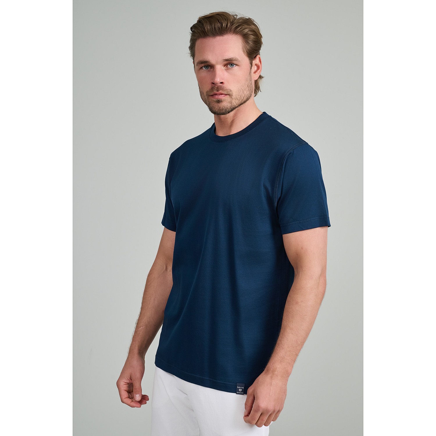Navy & Green Ανδρικό T-Shirt Custom Fit 100% Βαμβάκι