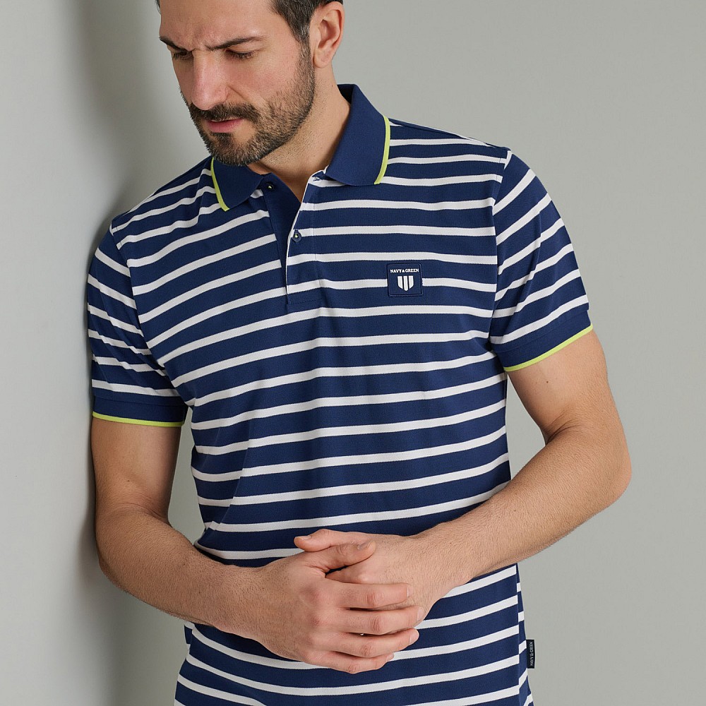 Navy & Green Ανδρική Μπλούζα Polo 100% Βαμβάκι