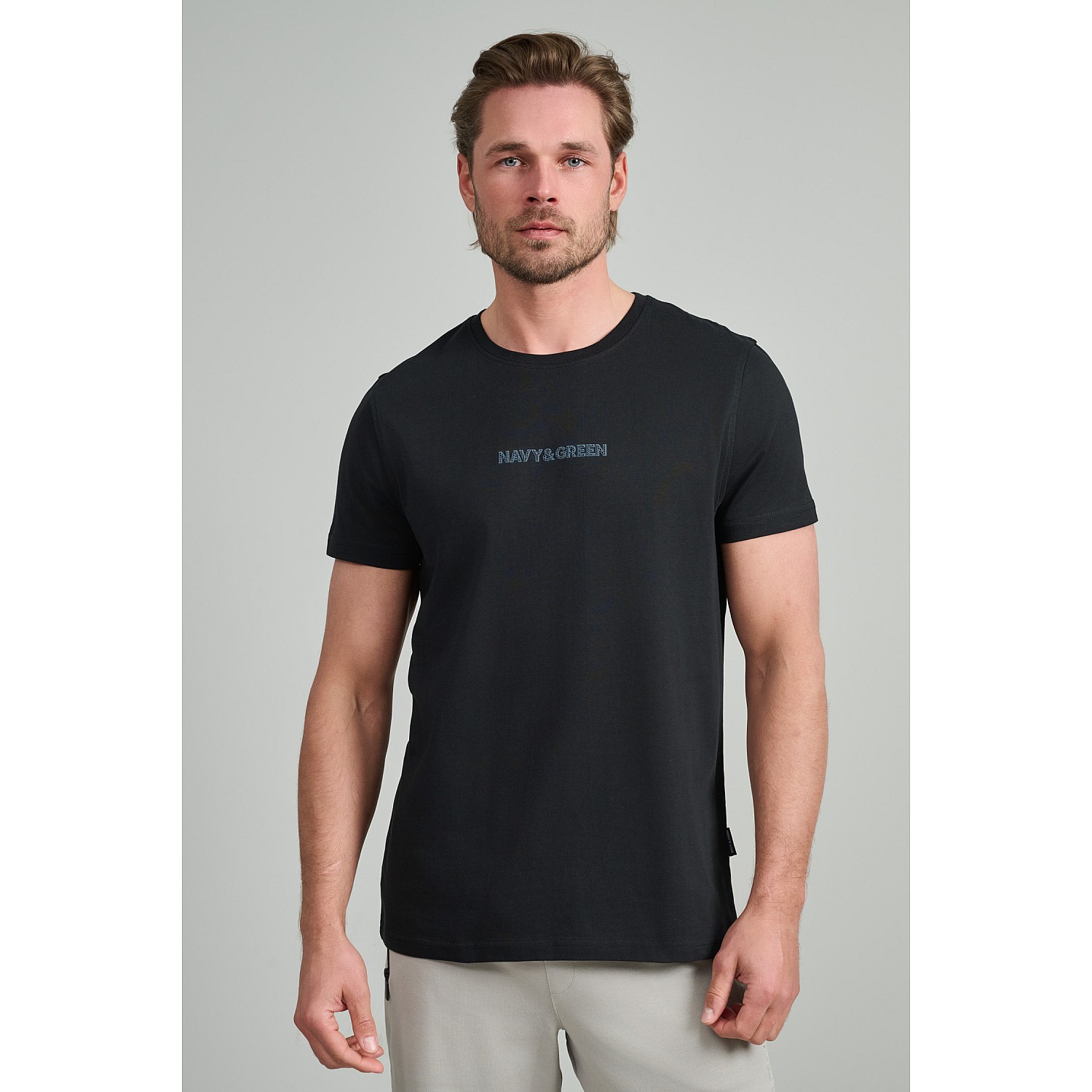 Navy & Green Ανδρικό T-Shirt Custom Fit 100% Βαμβάκι