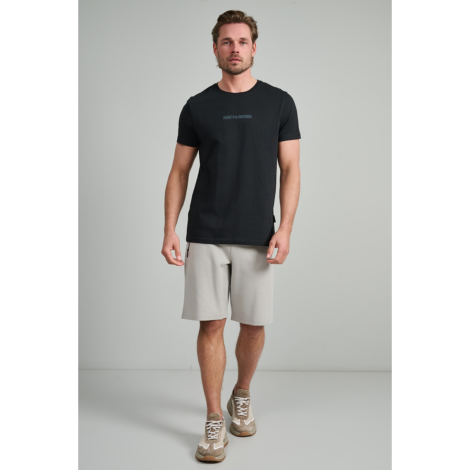 Navy & Green Ανδρικό T-Shirt Custom Fit 100% Βαμβάκι