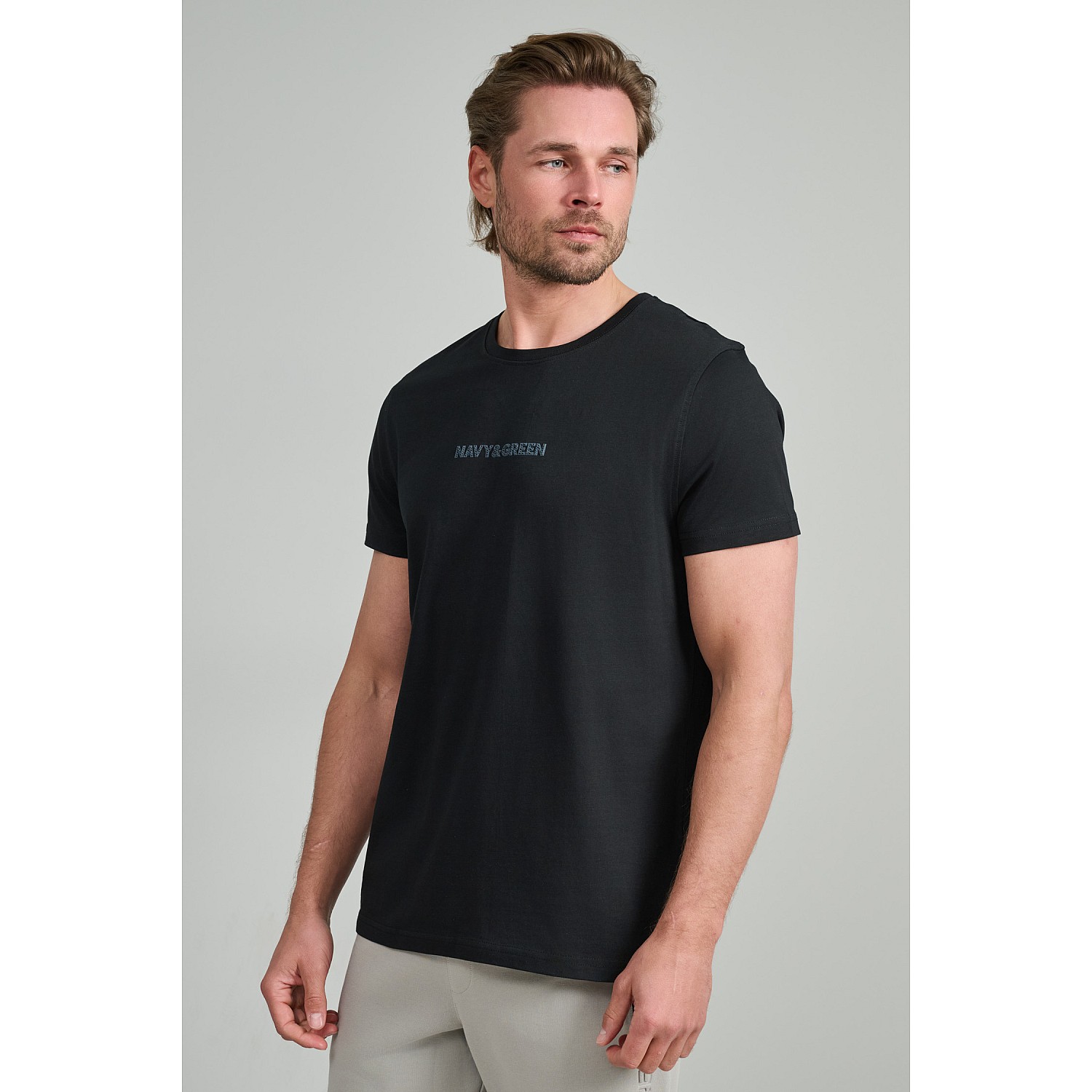 Navy & Green Ανδρικό T-Shirt Custom Fit 100% Βαμβάκι
