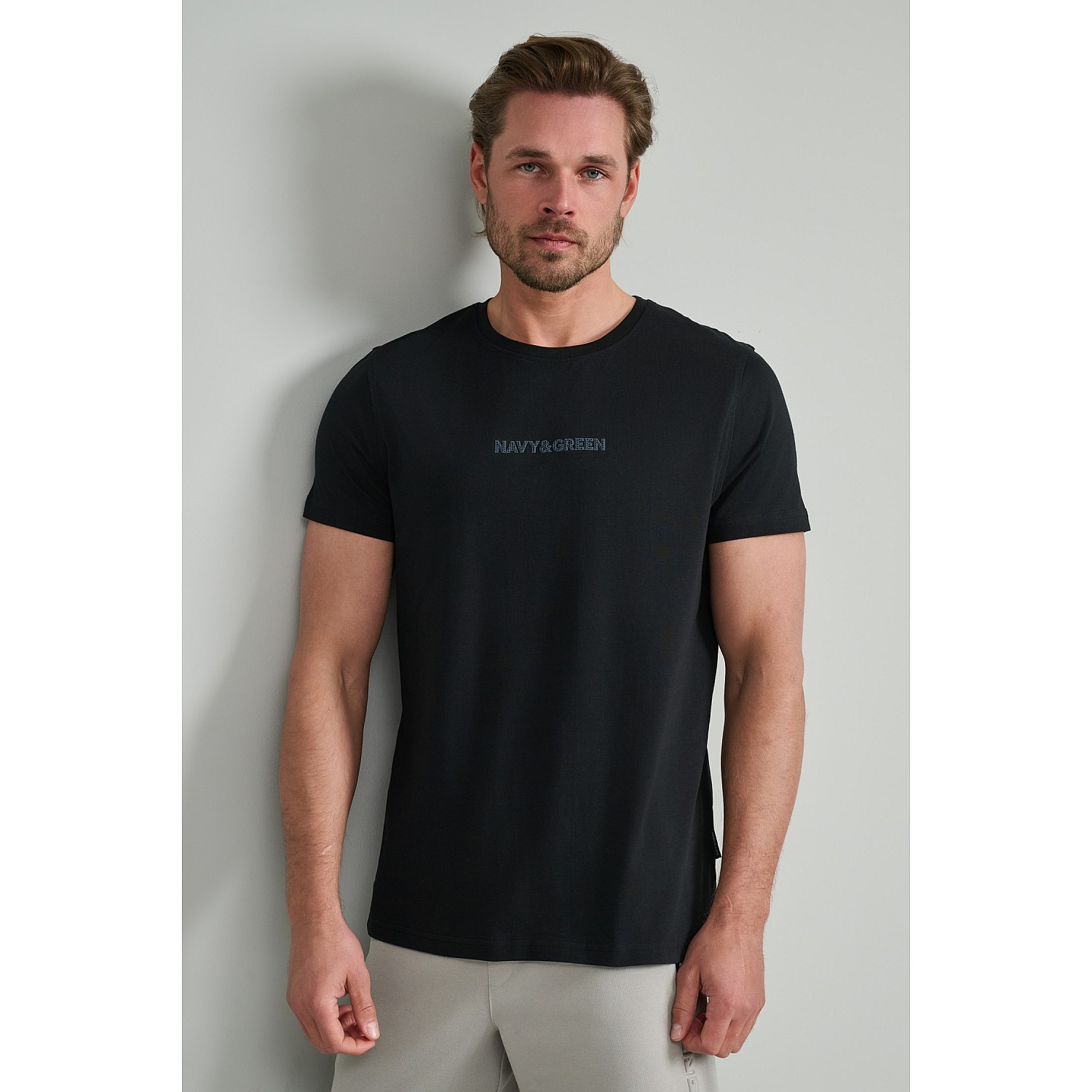 Navy & Green Ανδρικό T-Shirt Custom Fit 100% Βαμβάκι