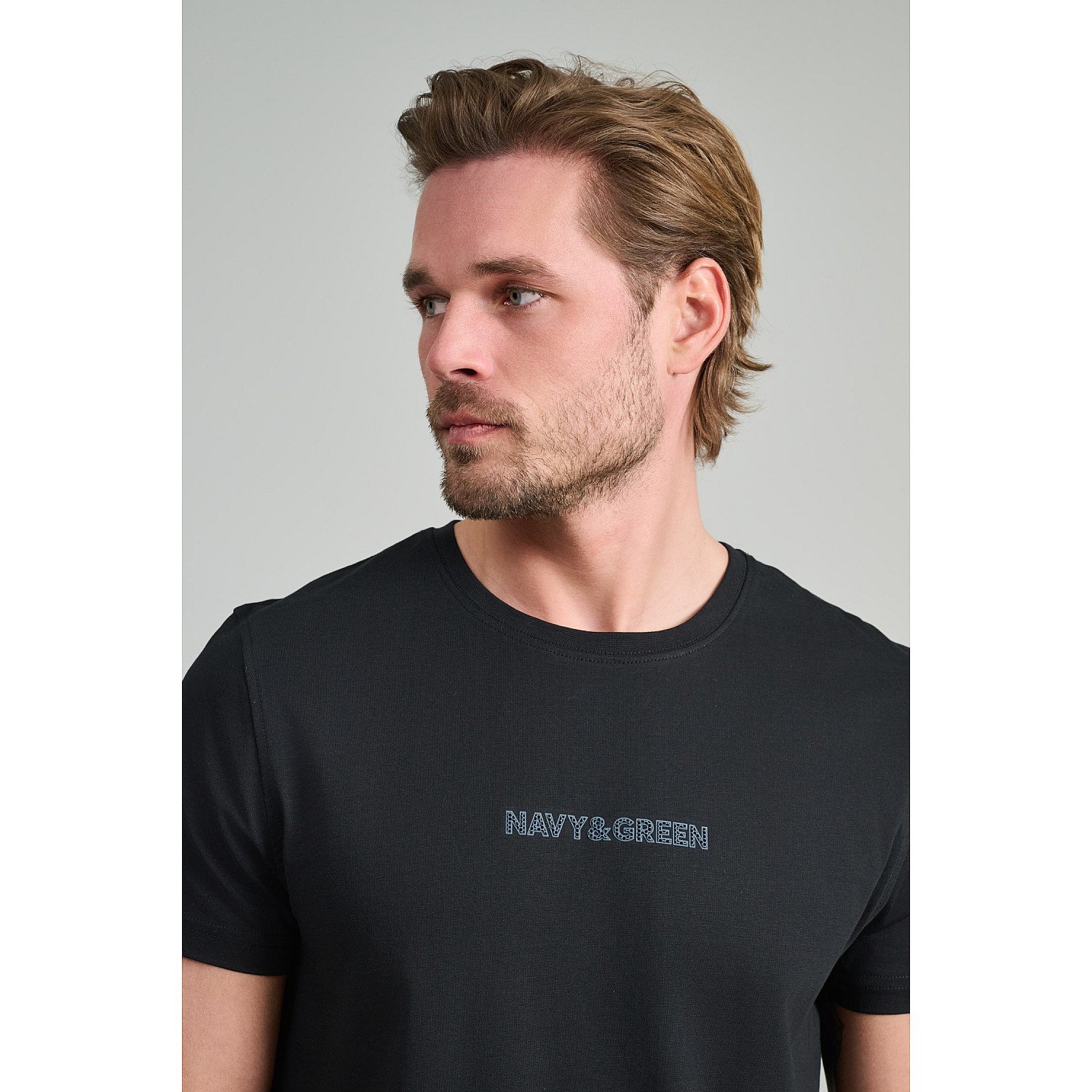 Navy & Green Ανδρικό T-Shirt Custom Fit 100% Βαμβάκι