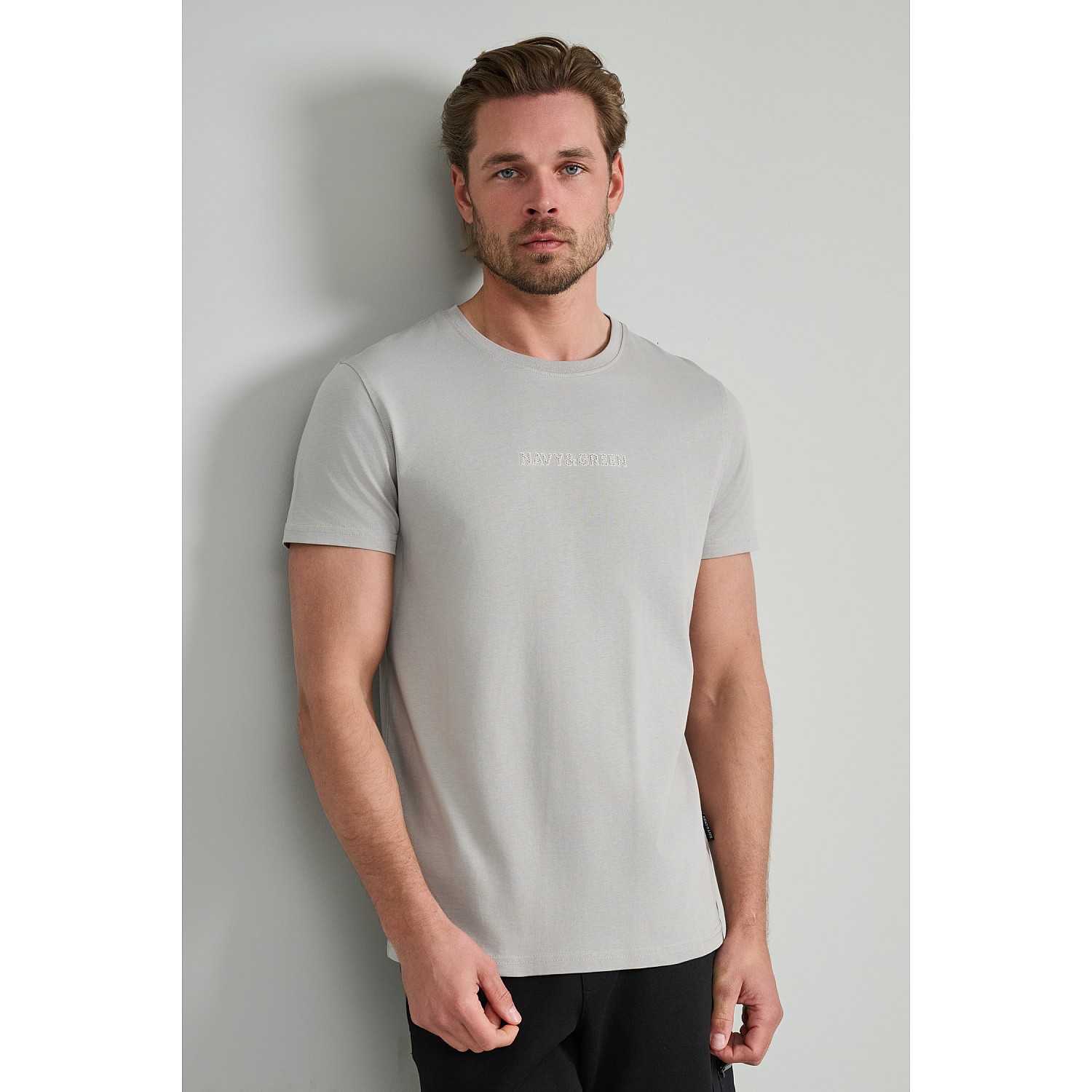 Navy & Green Ανδρικό T-Shirt Custom Fit 100% Βαμβάκι