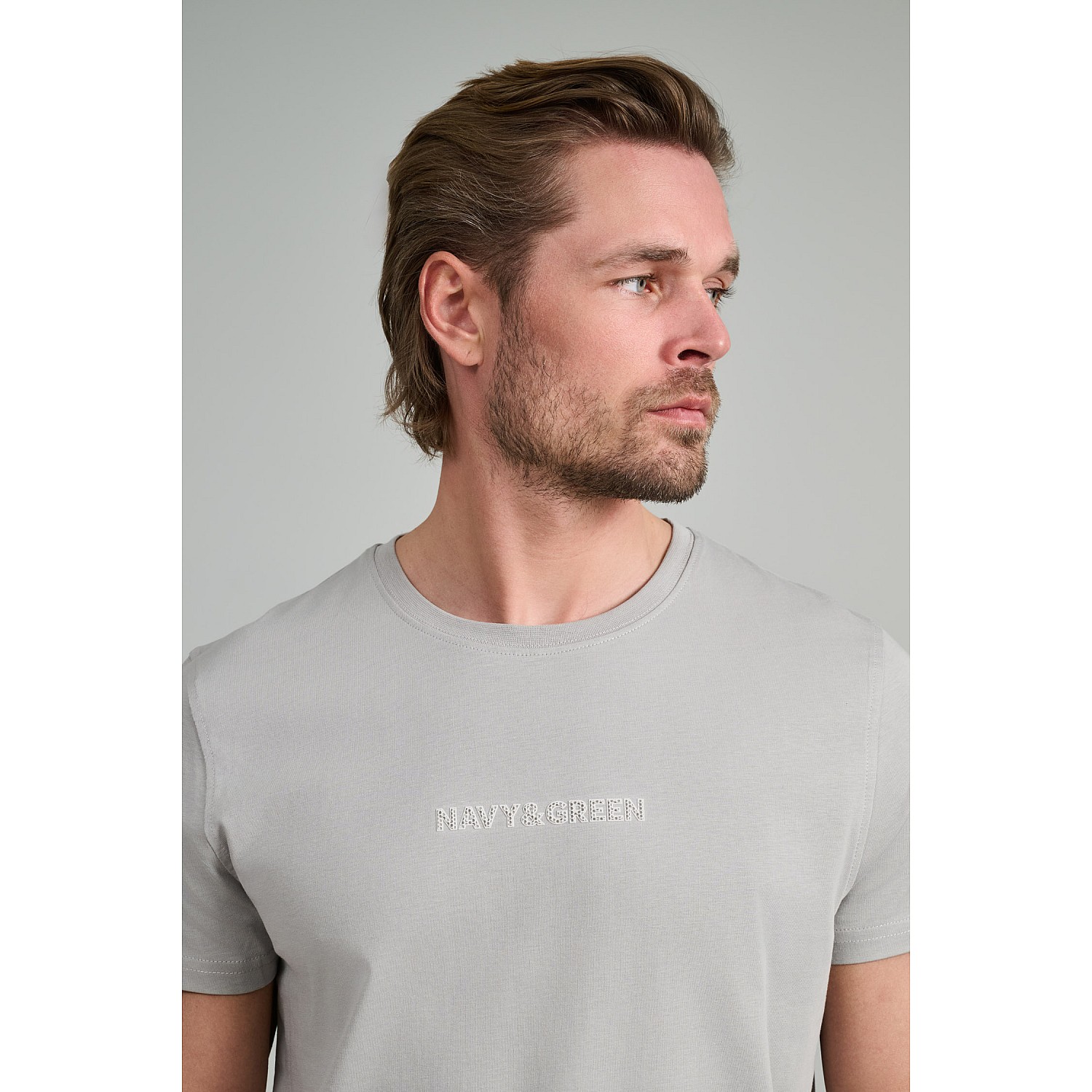 Navy & Green Ανδρικό T-Shirt Custom Fit 100% Βαμβάκι