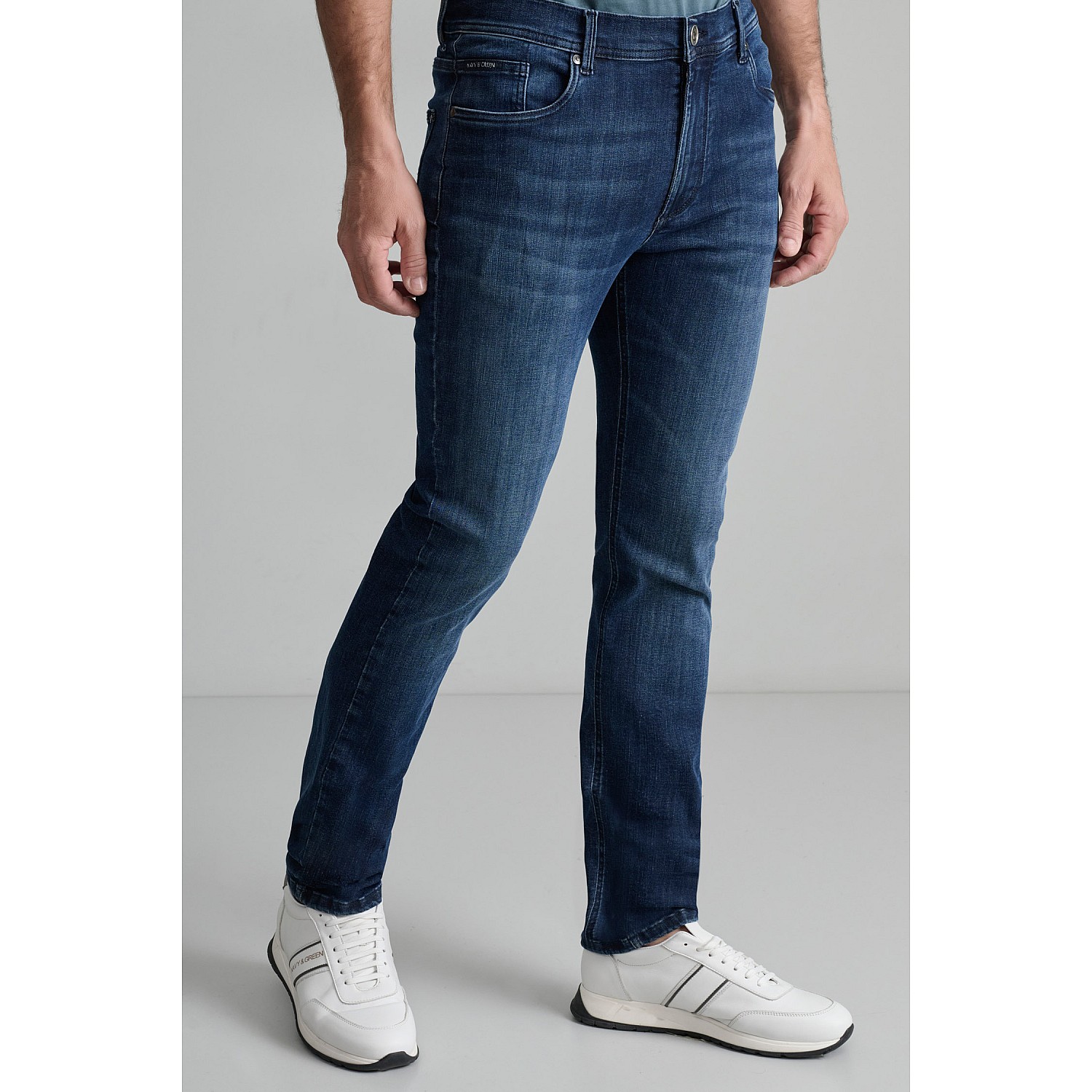 Navy & Green Ανδρικό Jean Παντελόνι Low Waist