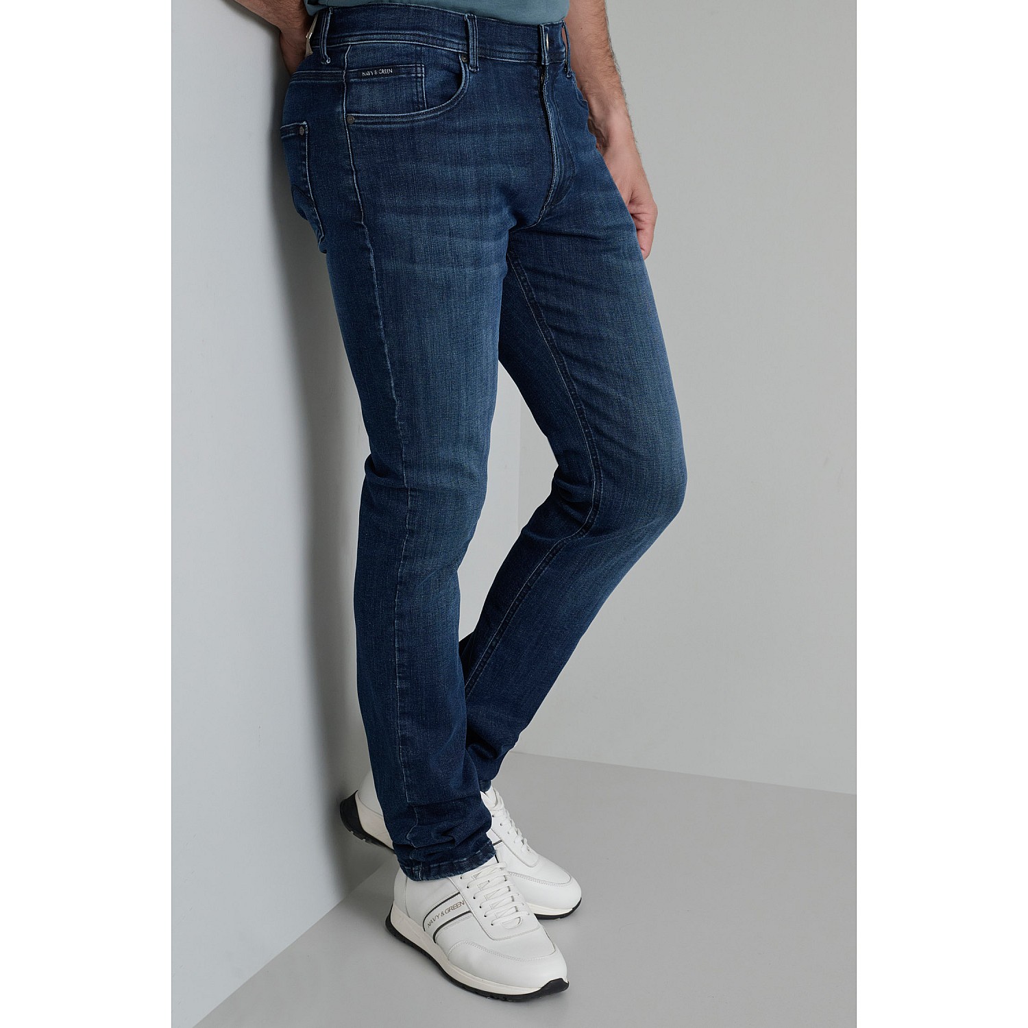 Navy & Green Ανδρικό Jean Παντελόνι Low Waist