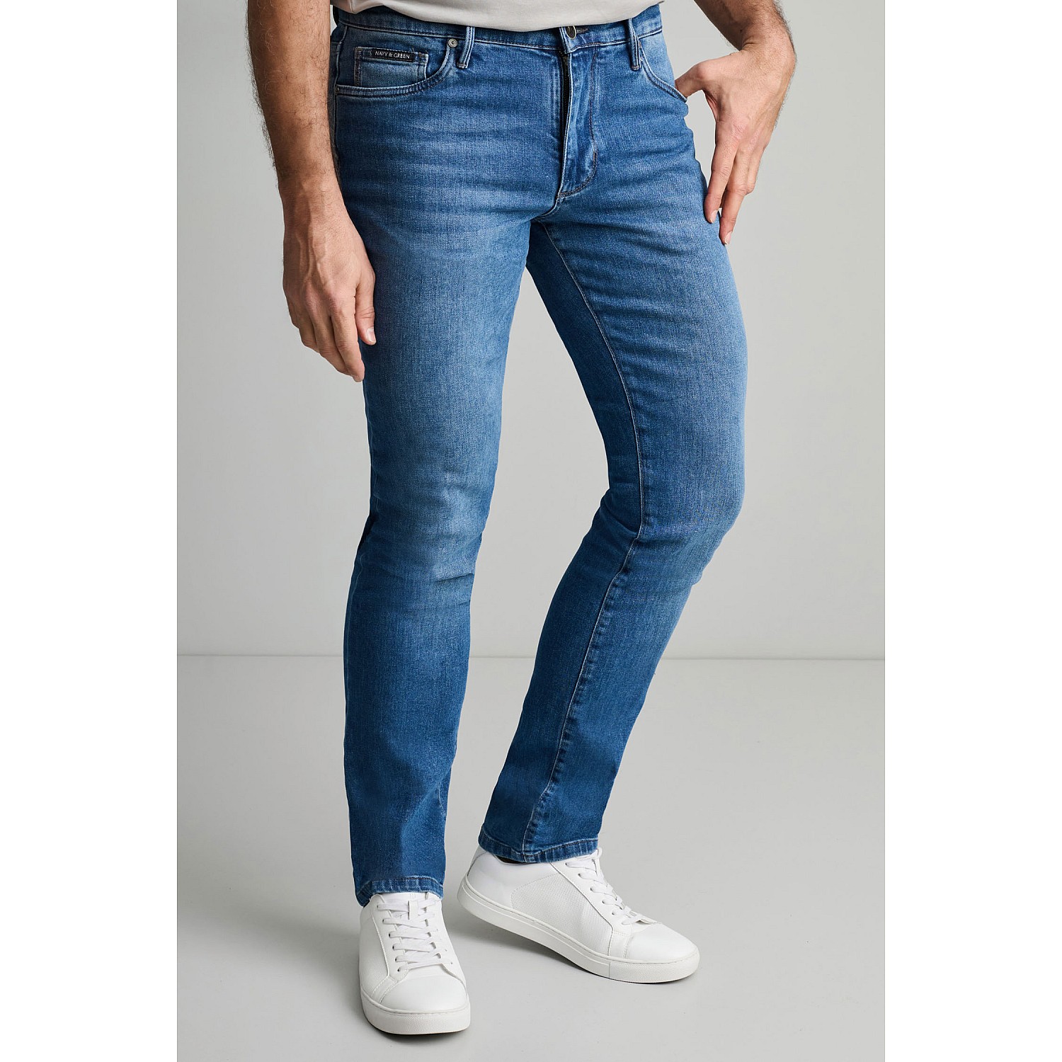 Navy & Green Ανδρικό Jean Παντελόνι Low Waist