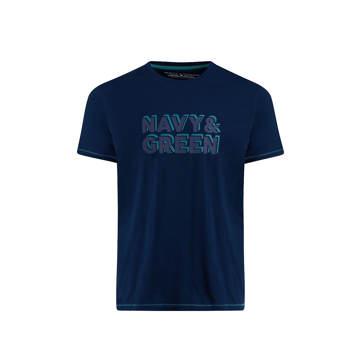 Navy & Green Ανδρικό T-Shirt Custom Fit 100% Βαμβάκι