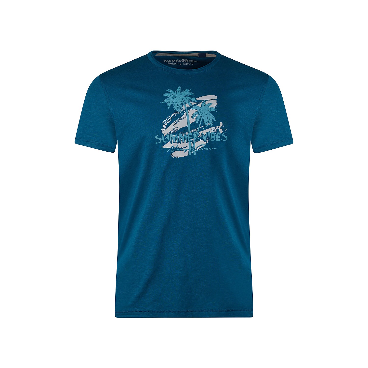 Navy & Green Ανδρικό T-Shirt Custom Fit 100% Βαμβάκι