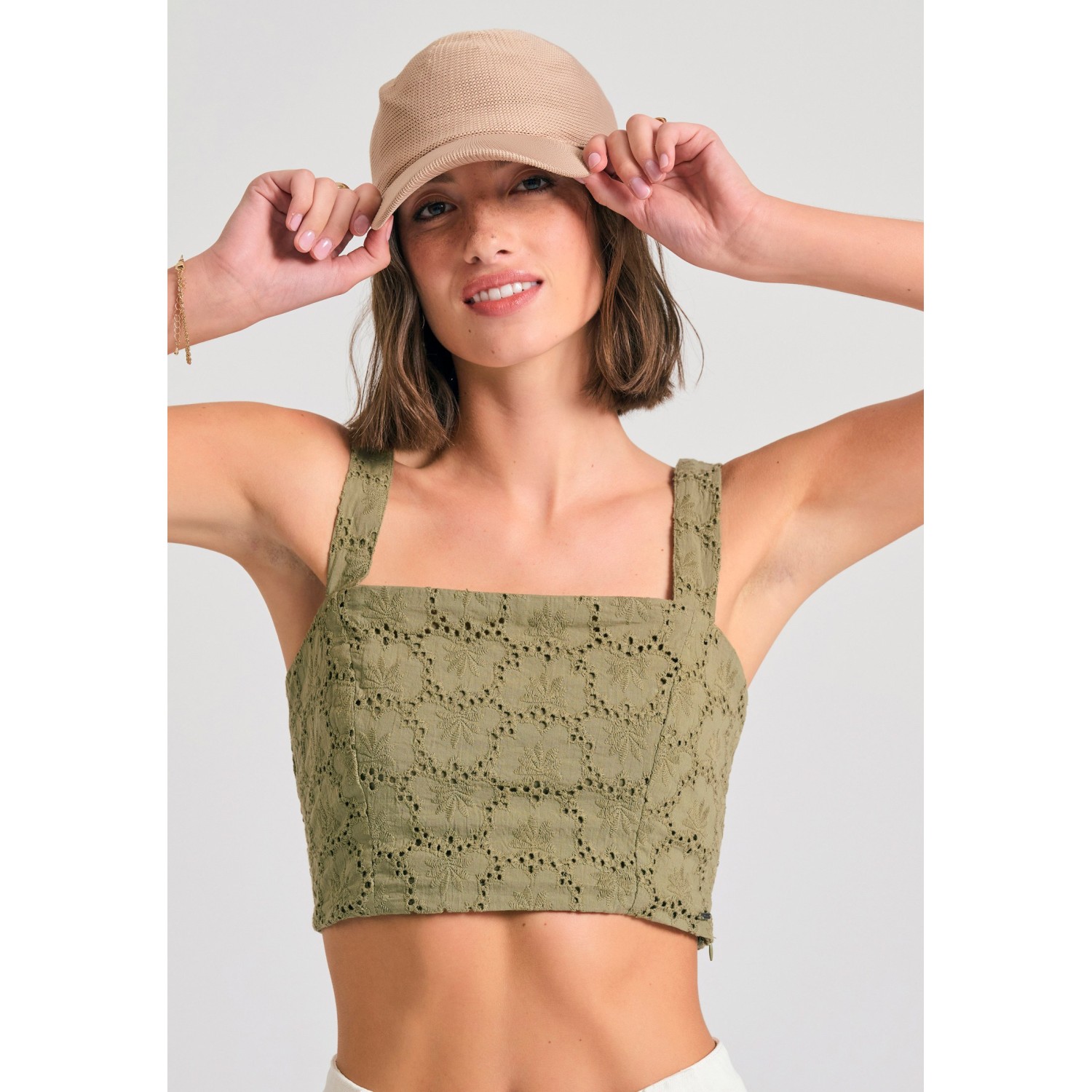 Embroidery cropped top με μοτίβο