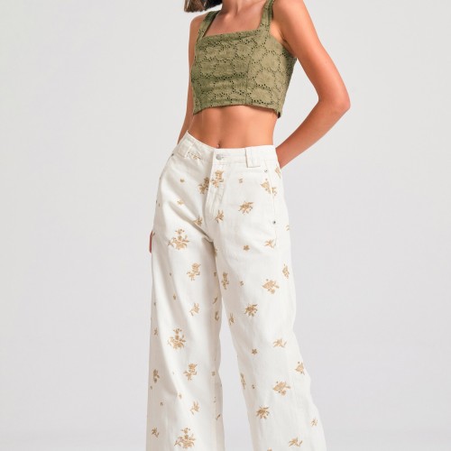 Embroidery cropped top με μοτίβο