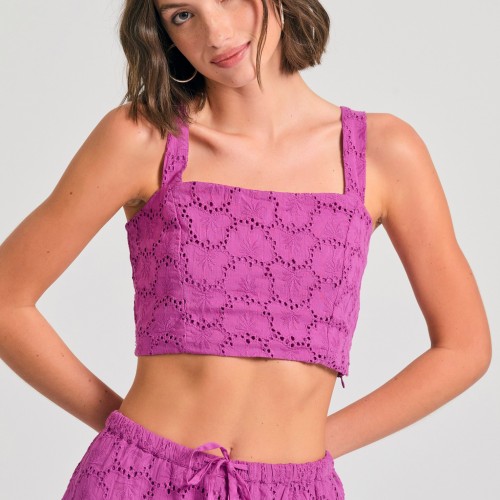 Embroidery cropped top με μοτίβο