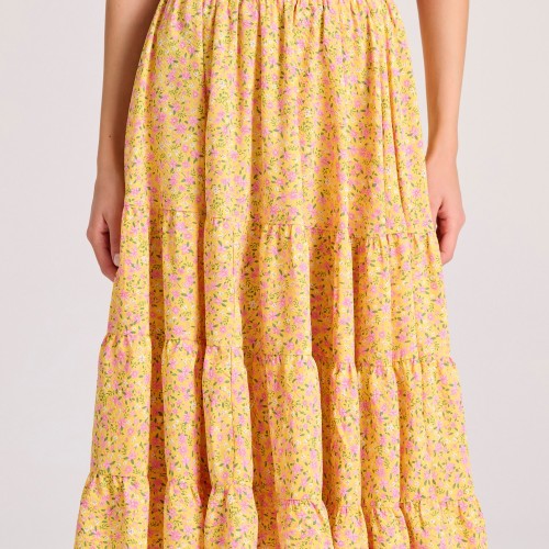 Floral μίντι φούστα με βολάν