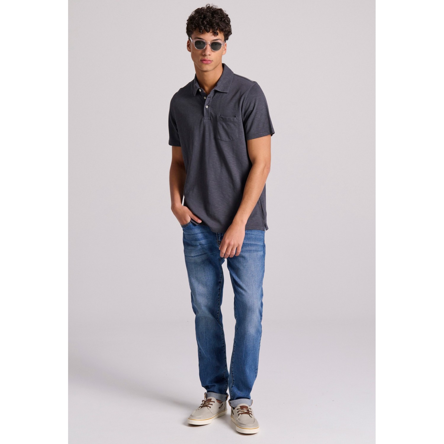 Garment dyed polo μπλούζα από φλάμα