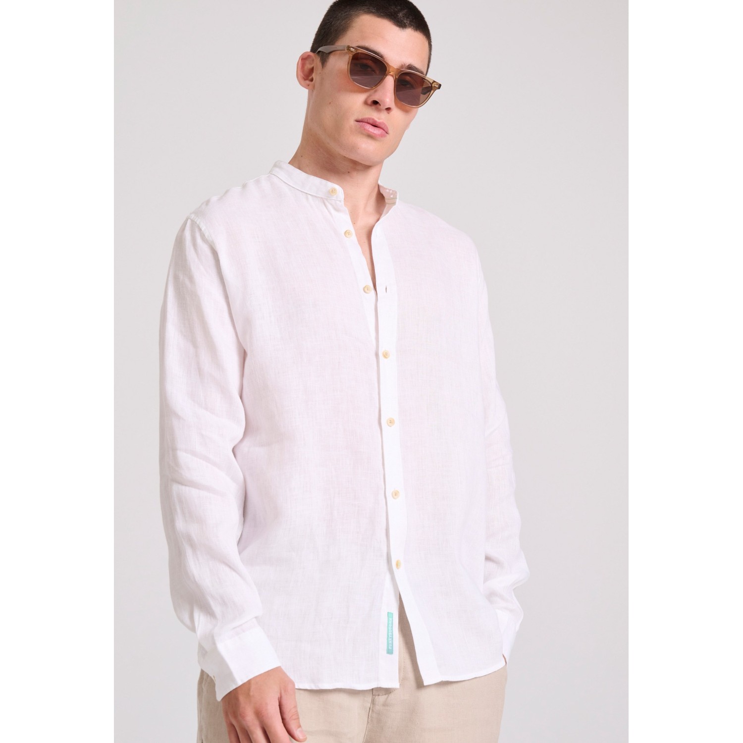Garment dyed λινό πουκάμισο με λαιμό mao Garment dyed λινό πουκάμισο με λαιμό mao