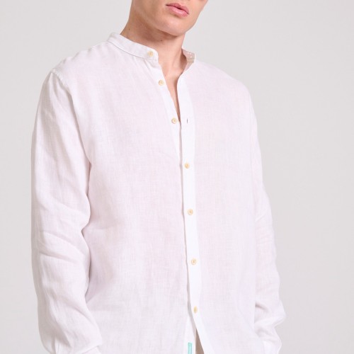 Garment dyed λινό πουκάμισο με λαιμό mao