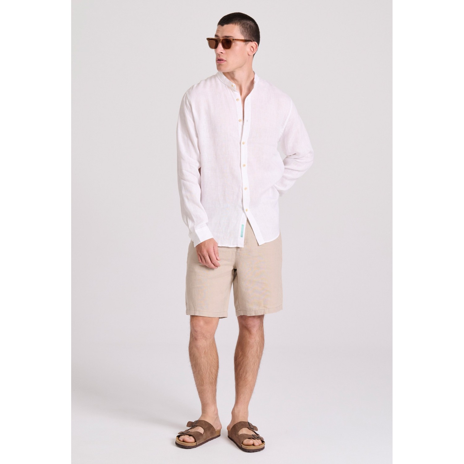 Garment dyed λινό πουκάμισο με λαιμό mao Garment dyed λινό πουκάμισο με λαιμό mao