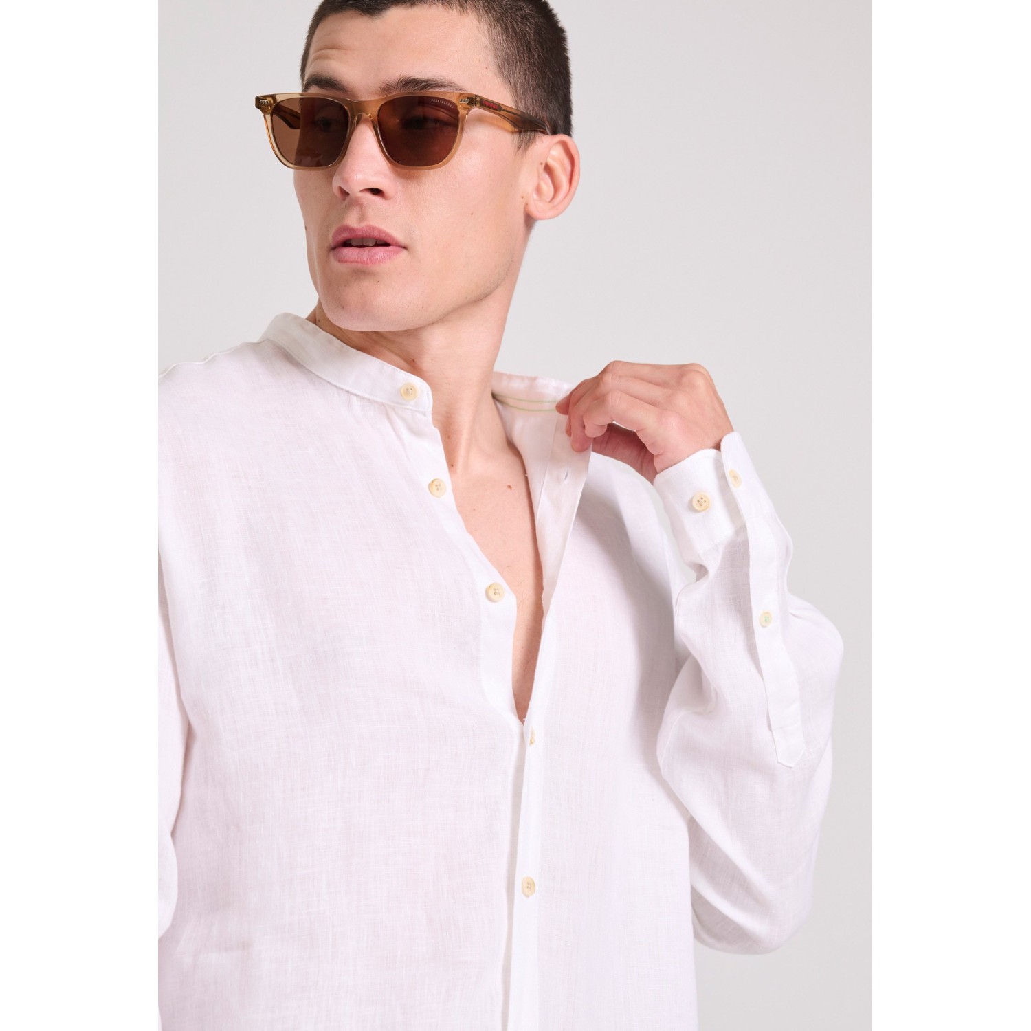 Garment dyed λινό πουκάμισο με λαιμό mao Garment dyed λινό πουκάμισο με λαιμό mao