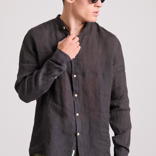 Garment dyed λινό πουκάμισο με λαιμό mao