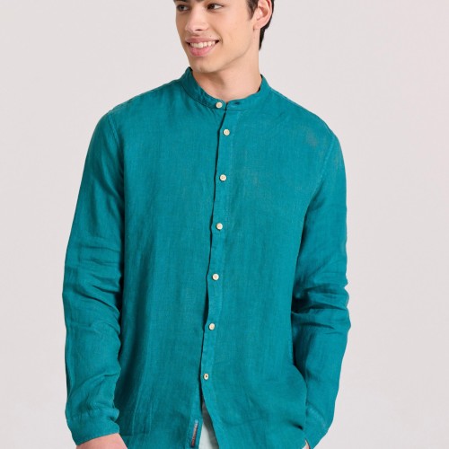 Garment dyed λινό πουκάμισο με λαιμό mao