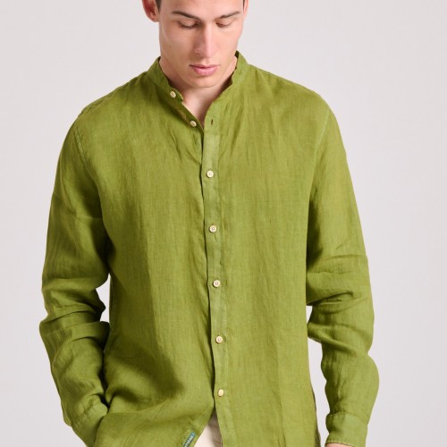 Garment dyed λινό πουκάμισο με λαιμό mao