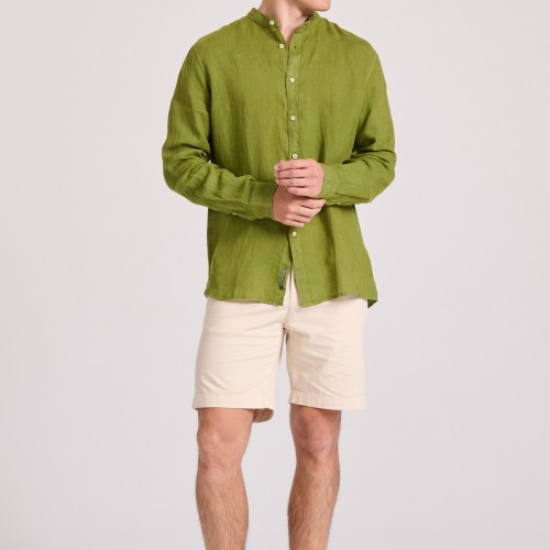 Garment dyed λινό πουκάμισο με λαιμό mao Garment dyed λινό πουκάμισο με λαιμό mao