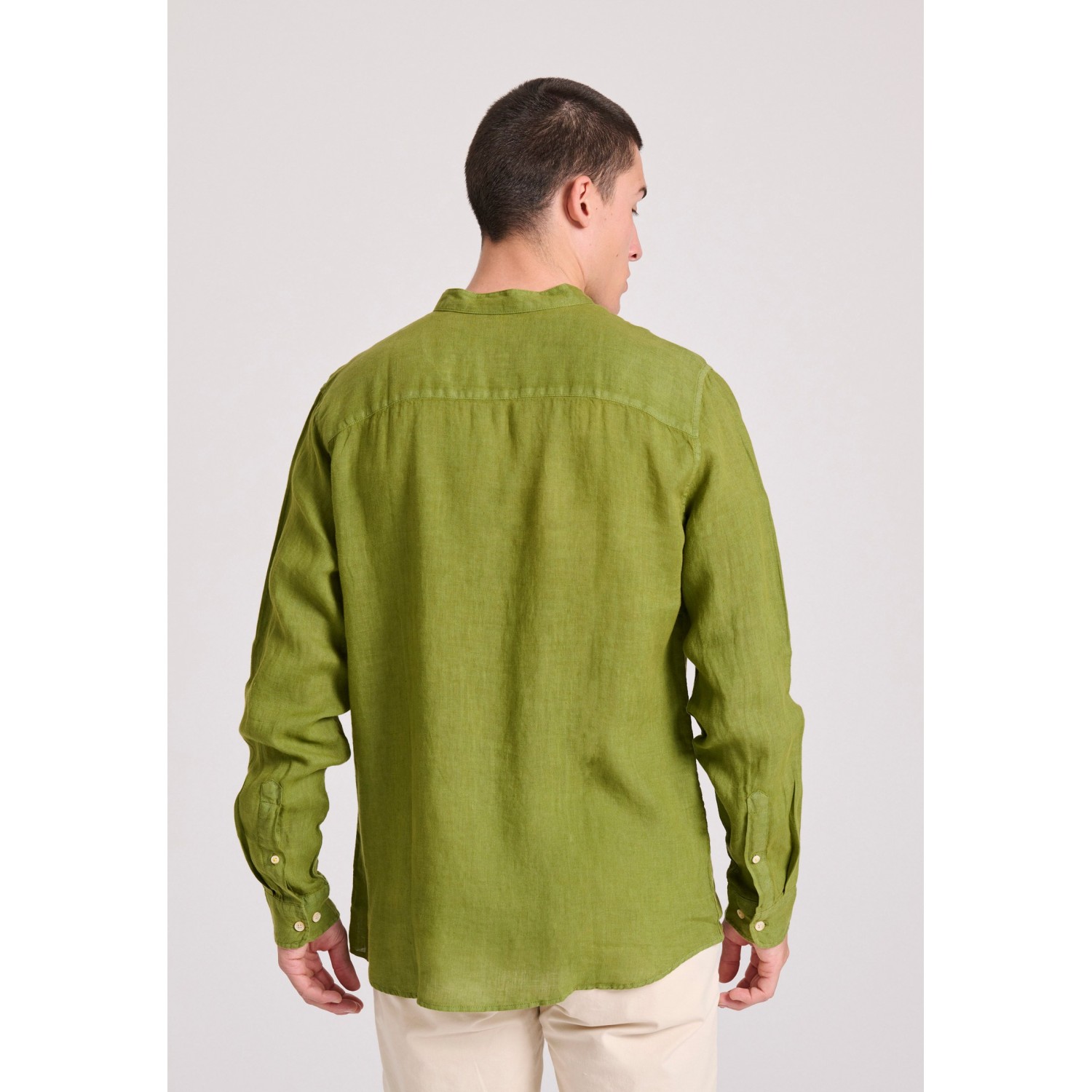 Garment dyed λινό πουκάμισο με λαιμό mao
