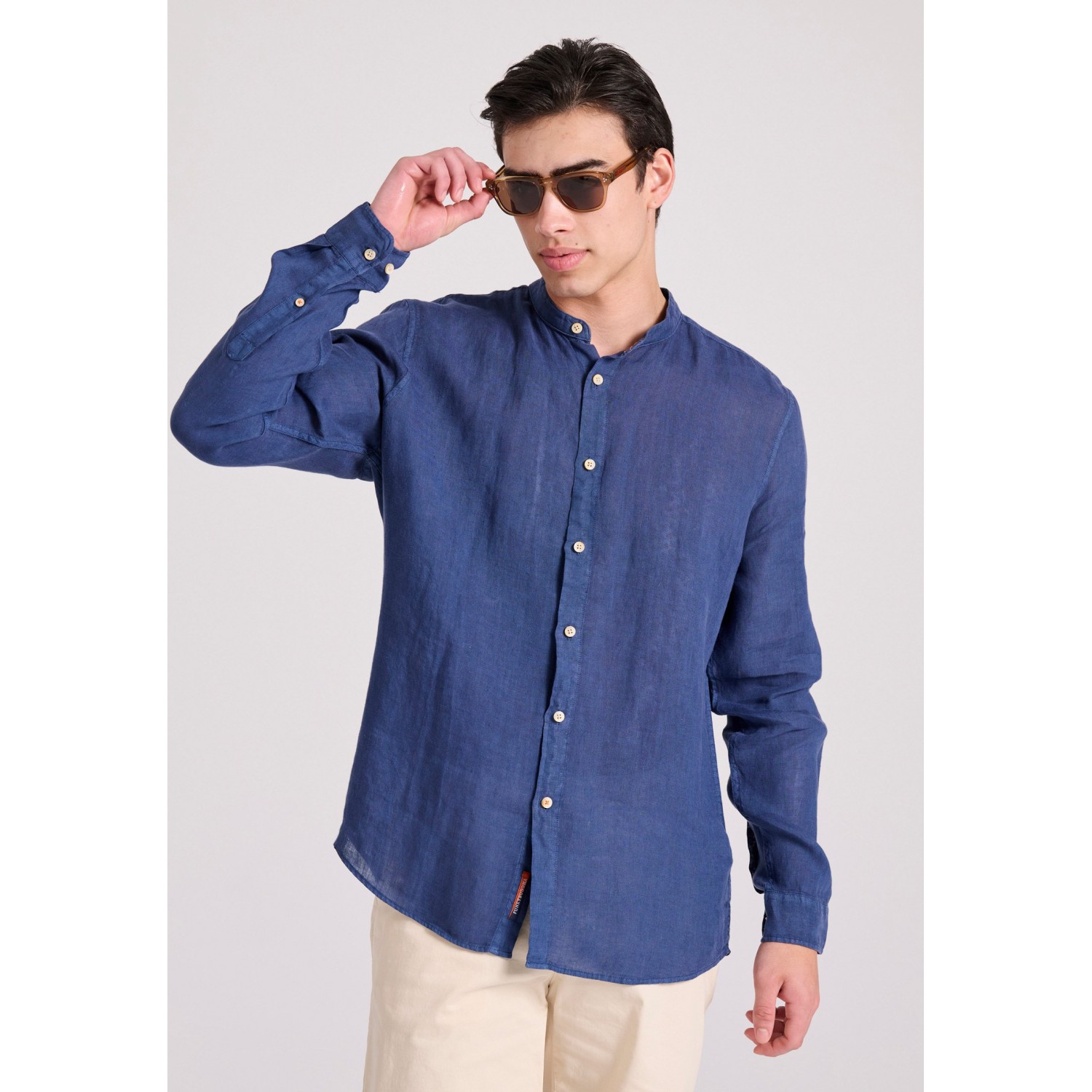 Garment dyed λινό πουκάμισο με λαιμό mao Garment dyed λινό πουκάμισο με λαιμό mao