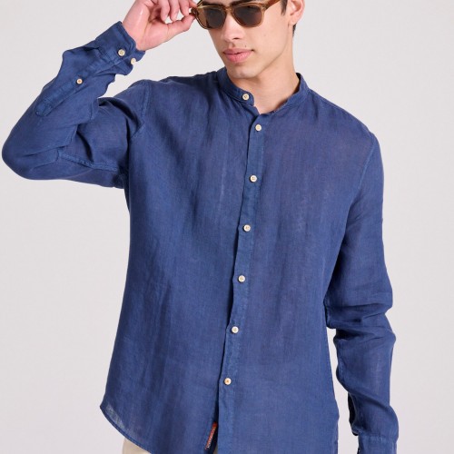 Garment dyed λινό πουκάμισο με λαιμό mao