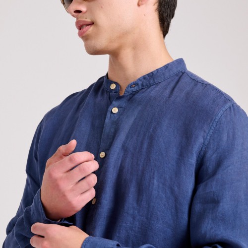 Garment dyed λινό πουκάμισο με λαιμό mao