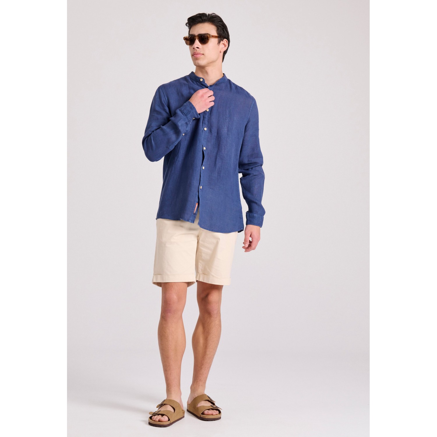 Garment dyed λινό πουκάμισο με λαιμό mao Garment dyed λινό πουκάμισο με λαιμό mao