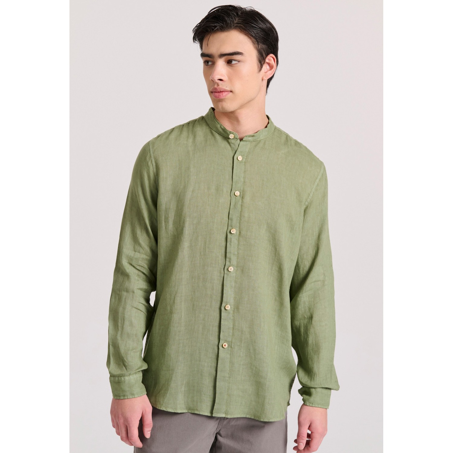 Garment dyed λινό πουκάμισο με λαιμό mao