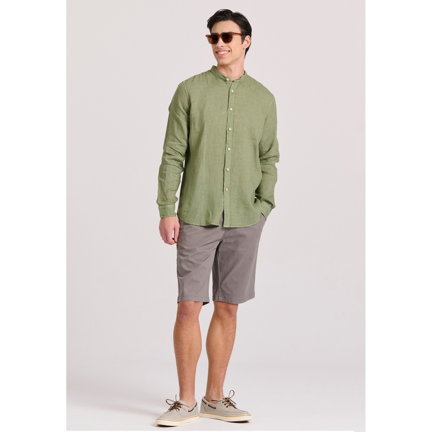 Garment dyed λινό πουκάμισο με λαιμό mao