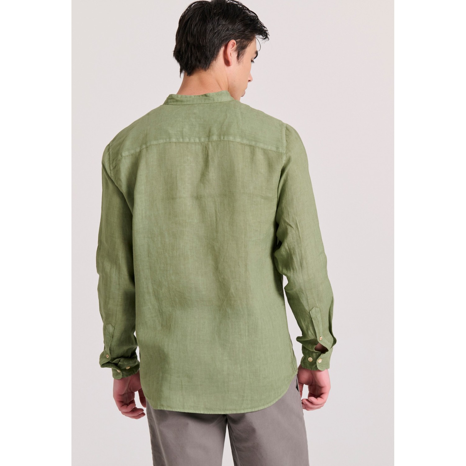 Garment dyed λινό πουκάμισο με λαιμό mao