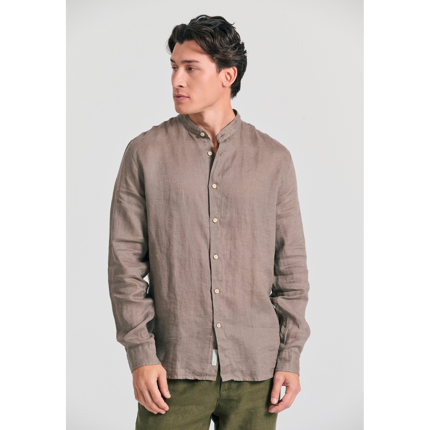 Garment dyed λινό πουκάμισο με λαιμό mao Garment dyed λινό πουκάμισο με λαιμό mao