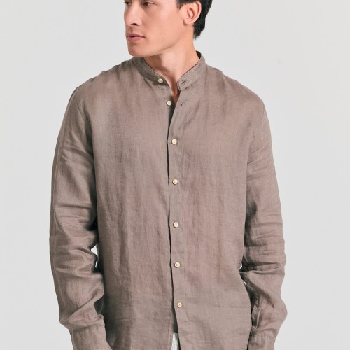 Garment dyed λινό πουκάμισο με λαιμό mao