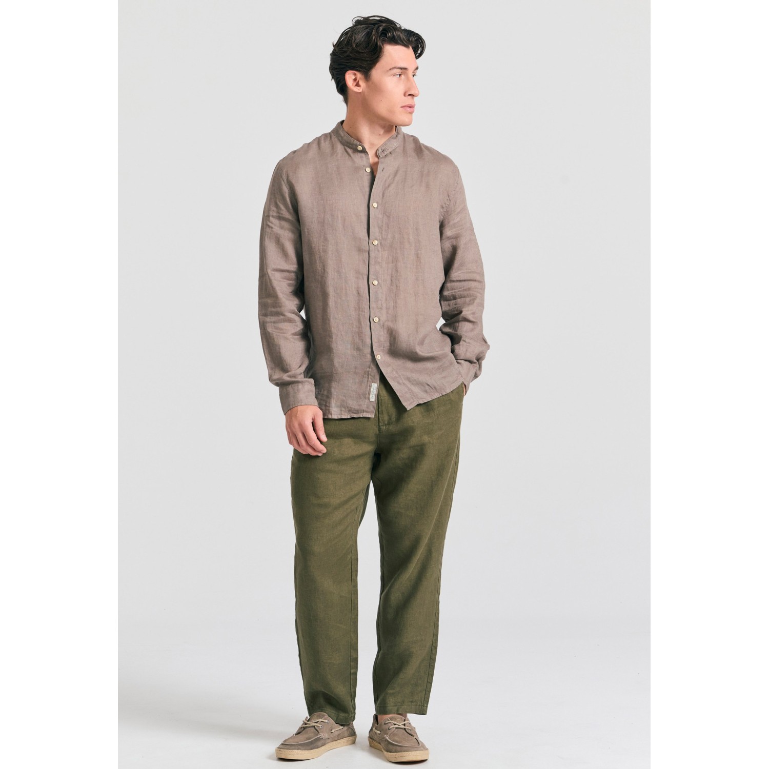 Garment dyed λινό πουκάμισο με λαιμό mao Garment dyed λινό πουκάμισο με λαιμό mao