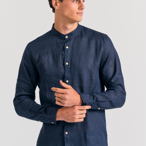 Garment dyed λινό πουκάμισο με λαιμό mao