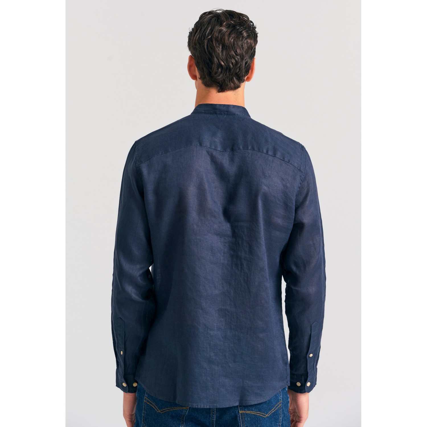 Garment dyed λινό πουκάμισο με λαιμό mao