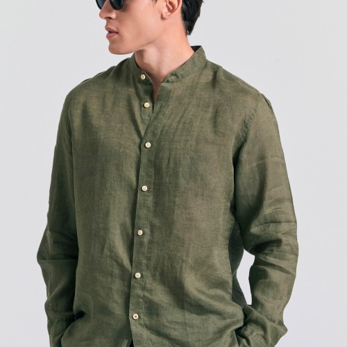 Garment dyed λινό πουκάμισο με λαιμό mao